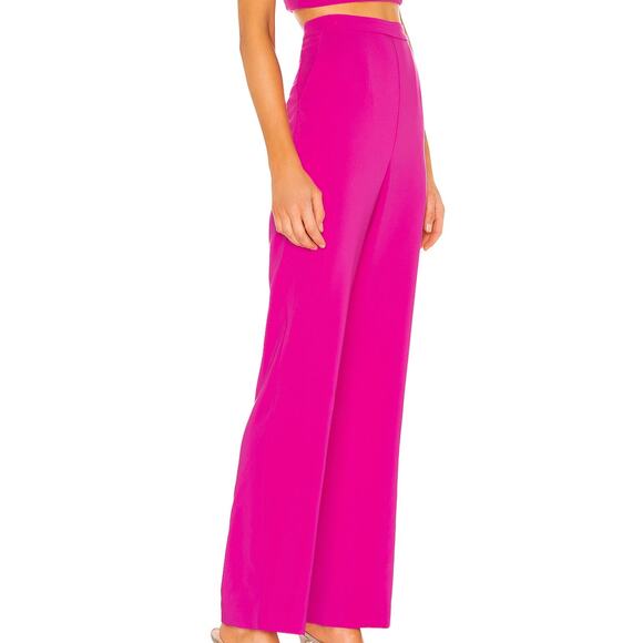 NBD Pink Wide Leg Dress Pants LARGE Magenta High Waist Trouser Designer $178 NEW - Picture 2 of 10